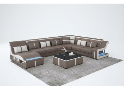 Luxury Sofa Corner Couch Design Living Landscape Sofas Couch Corner Set + Light + USB
