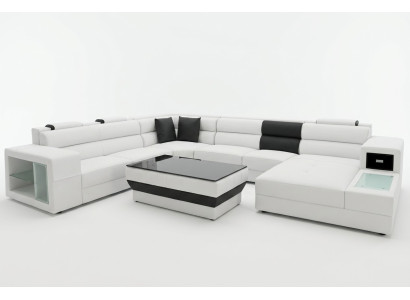 Corner sofa, corner suite, corner couch, sofa, couch, upholstery, living area, table, LED, USB, new
