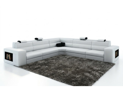 Leather sofa with USB, corner sofa seat upholstery XXL large (wicker) white living area