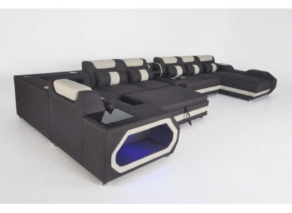XXL Modern Leather Upholstered Corner Couch Sofa Corner Living Area Bed USB LED