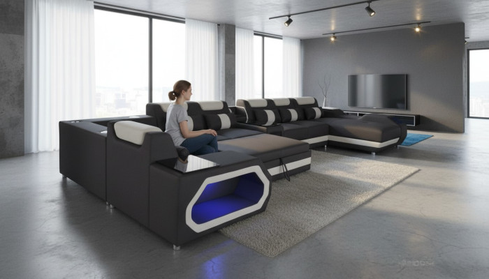 Luxury Sofa Corner Couch Modern Living Landscape Sofas Couch Corner Set + Light + USB
