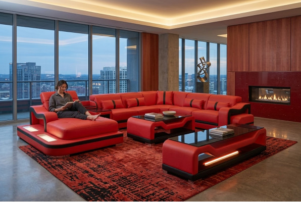 Leather sofa couch corner sofa corner suite living landscape + RTV + coffee table + USB
