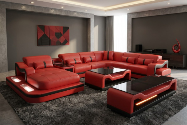 Leather sofa couch corner sofa corner suite living landscape + RTV + coffee table + USB