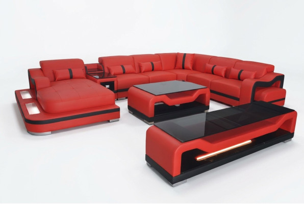 Leather sofa couch corner sofa corner suite living landscape + RTV + coffee table + USB