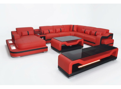 Leather sofa couch corner sofa corner suite living landscape + RTV + coffee table + USB