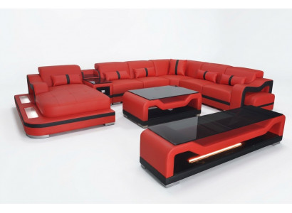 Leather sofa couch corner sofa corner suite living landscape + RTV + coffee table + USB