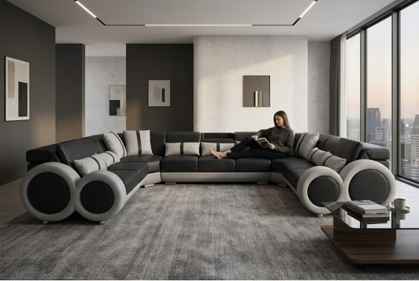 Design living room landscape leather sofa couch upholstery corner set modern seating corner USB
