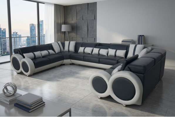 Design living room landscape leather sofa couch upholstery corner set modern seating corner USB