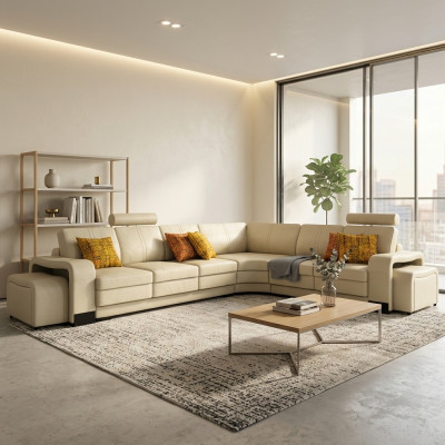 Sectional sofa + USB, upholstered corner sofa set leather textile FrancoC