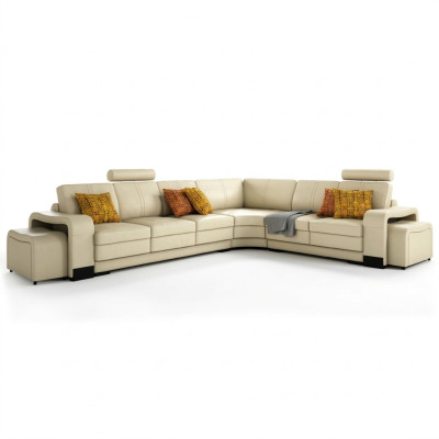 Sectional sofa + USB, upholstered corner sofa set leather textile FrancoC