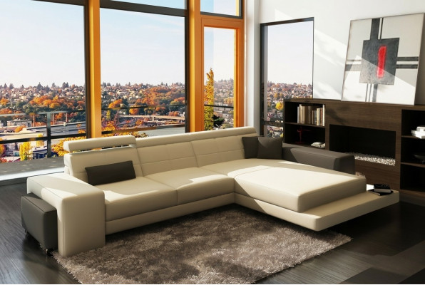 Corner sofa + USB upholstered sofa living landscape seating corner suite leather textile Geroda