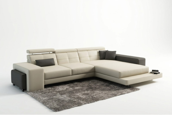 Corner sofa + USB upholstered sofa living landscape seating corner suite leather textile Geroda
