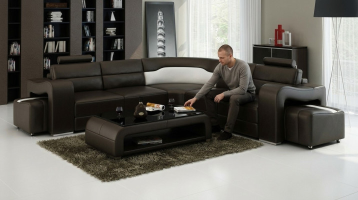 Leather sofa with USB, living area corner sofa corner suite design modern sofa F3008B