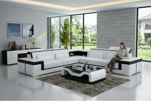 Leather sofa with USB, living area corner sofa corner ensemble design modern sofa G8020B