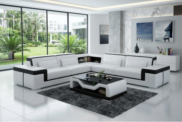 Leather sofa with USB, living area corner sofa corner ensemble design modern sofa G8020B