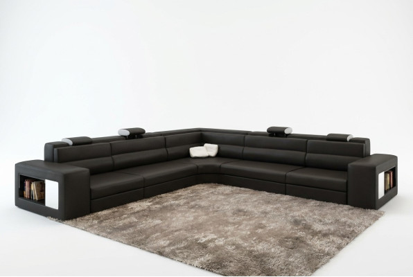 Leather sofa with USB corner sofa seat cushion living landscape XXL Big Willows Black