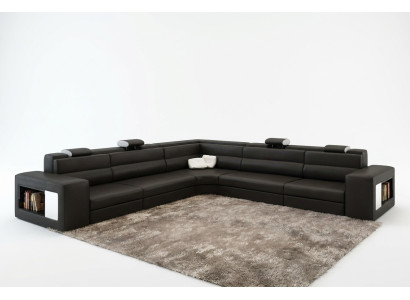 Leather sofa with USB corner sofa seat cushion living landscape XXL Big Willows Black