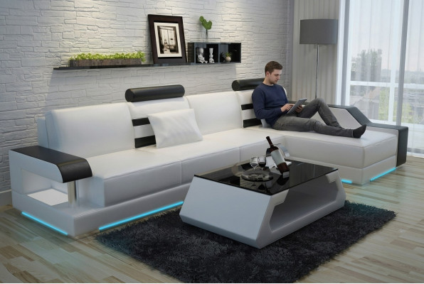 Leather sofa custom-made couch living landscape corner sofa suite design sofa USB new