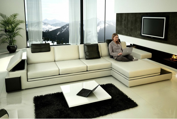 Corner sofa with USB couch sofa living area corner suite leather fabric PHM88