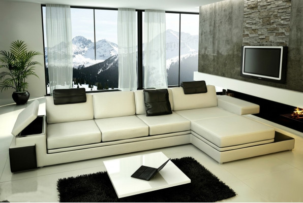 Corner sofa with USB couch sofa living area corner suite leather fabric PHM88
