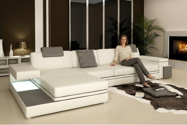 Corner sofa with USB Couch Sofa Living Landscape Seat Corner Set Leather Textile PHM88