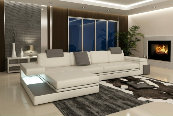 Corner sofa with USB Couch Sofa Living Landscape Seat Corner Set Leather Textile PHM88
