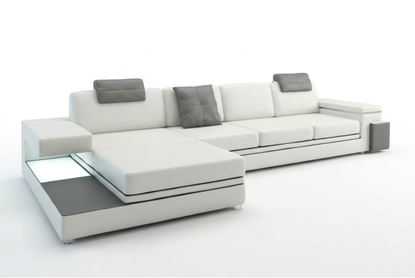 Corner sofa with USB Couch Sofa Living Landscape Seat Corner Set Leather Textile PHM88