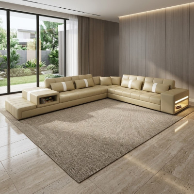 Sectional sofa couch USB upholstery living landscape leather sofa design L shape new beige