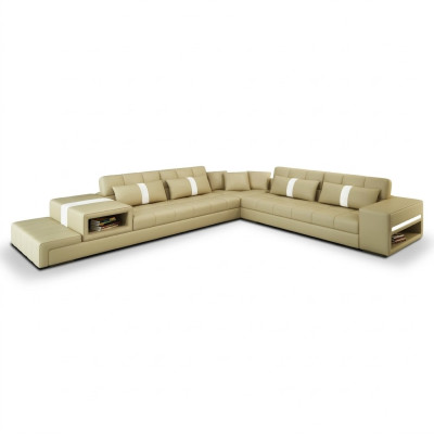 Sectional sofa couch USB upholstery living landscape leather sofa design L shape new beige