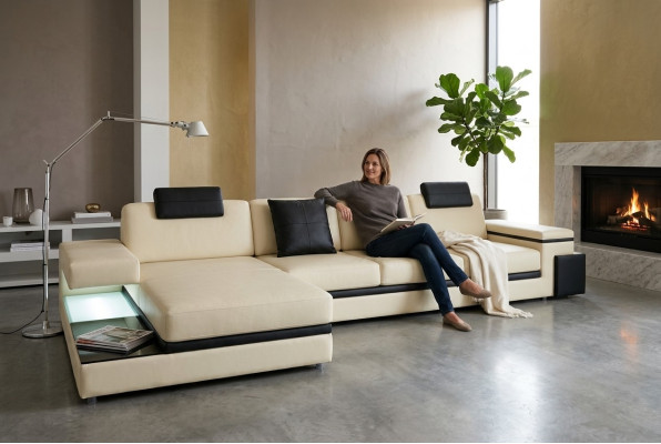 Living Room Sofa Leather Sofa Upholstered Couch Seating Set Modern Illuminated LED + USB