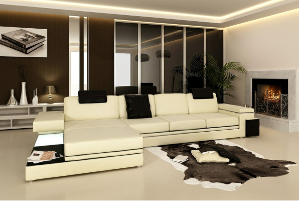 Living Room Sofa Leather Sofa Upholstered Couch Seating Set Modern Illuminated LED + USB