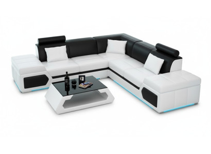 Leather sofa L-shape couch living area corner sofa set design modern sofa + USB