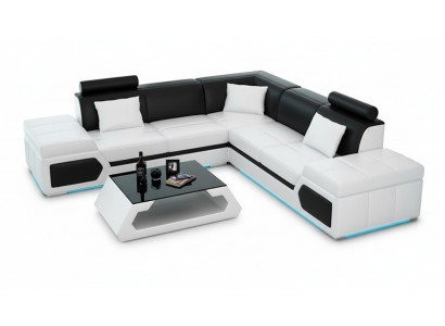 Leather sofa L-shape couch living area corner sofa set design modern sofa + USB