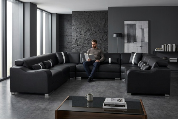 Leather sofa couch USB upholstery corner suite modern living landscape U-shape design