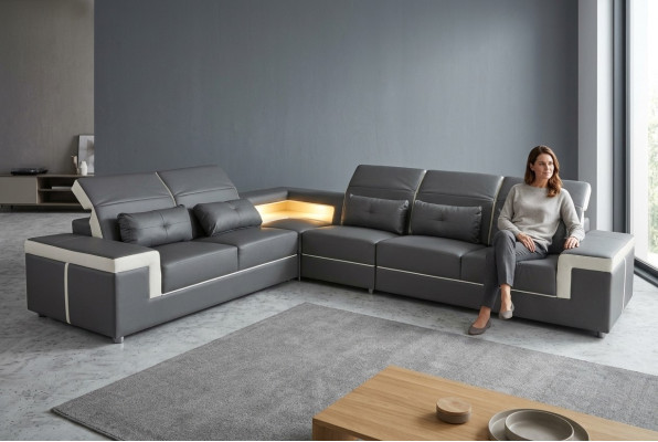 Sofa corner couch upholstery living room design corner sofa L-shape living landscape USB + LED