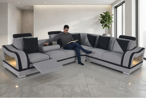 Modern textile sofa corner couch upholstery living room corner sofa L-shape seating landscape USB