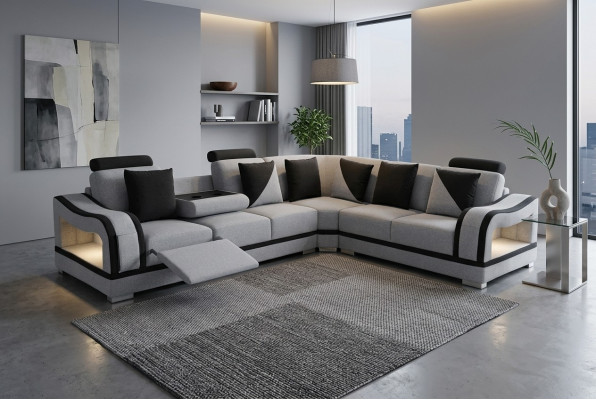 Modern textile sofa corner couch upholstery living room corner sofa L-shape seating landscape USB