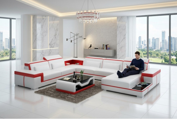 Modern seating area leather sofa upholstery corner suite corner sofa couch living landscape +USB