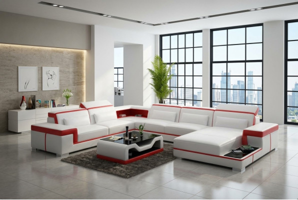 Modern seating area leather sofa upholstery corner suite corner sofa couch living landscape +USB