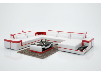 Modern seating area leather sofa upholstery corner suite corner sofa couch living landscape +USB