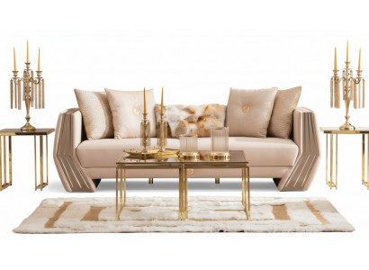 Sofa Luxury 3-Seater Couch Upholstery Wood Leather Living Room Three-Seater Couches New