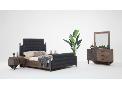 Bed, Nightstand, Dresser with Mirror, Bedroom 4-Piece Set Chesterfield