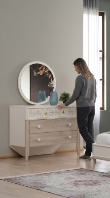 Modern Wooden Dressing Table with Mirror Console Set Bedroom