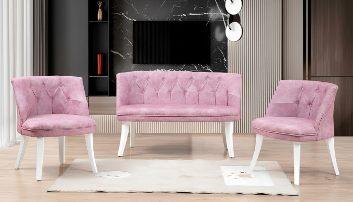 Kitchen seating ensemble bench armchair pink Chesterfield set seating furniture fabric