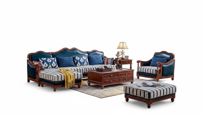 Blue corner sofa couch with armchair colonial sofa furniture antique style sofas