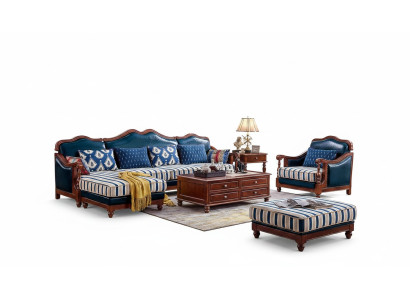 Blue corner sofa couch with armchair colonial sofa furniture antique style sofas