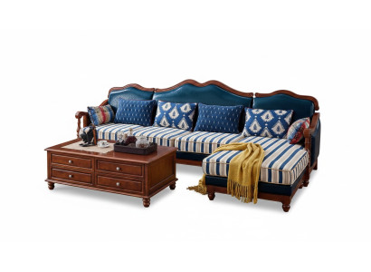 Blue leather couch corner sofa upholstery furniture classic Chesterfield furniture