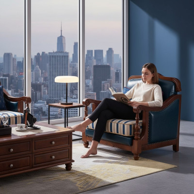 Designer leather armchair living room lounge luxury chair designer furniture blue