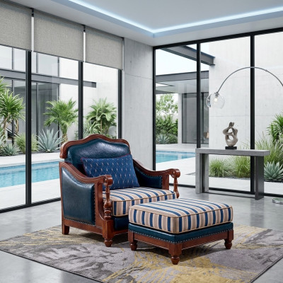 Designer leather armchair living room lounge luxury chair designer furniture blue