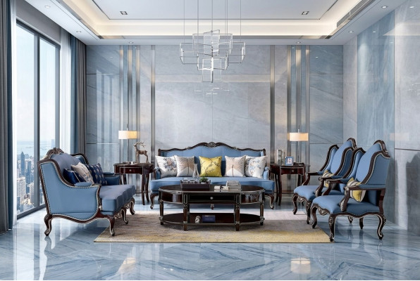 Luxury Classic Chesterfield Upholstered Sofa Set 3+2+1+1 Seater Blue Black